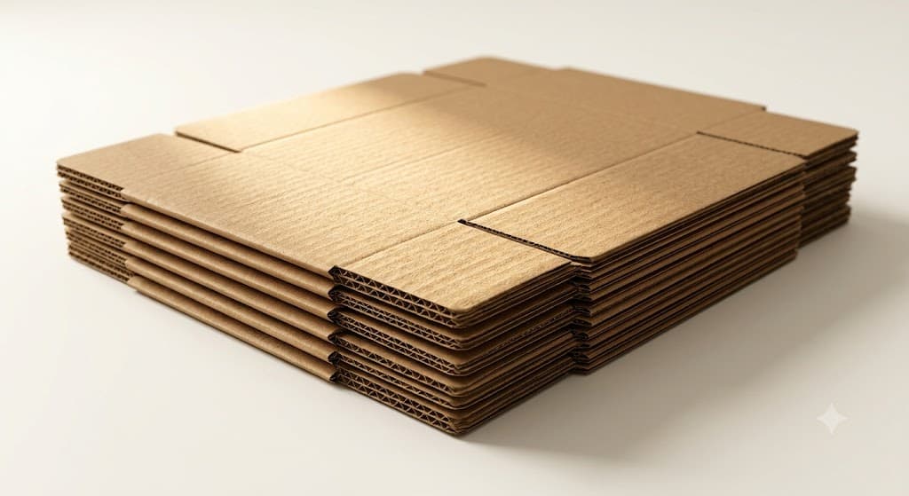 Studio rendering of flat corrugated sheets stacked with corners aligned