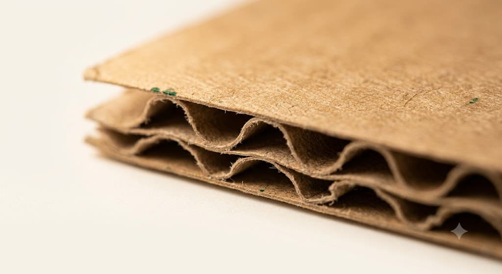 Macro rendering of the cut edge of corrugated board showing the fluted medium between two liners