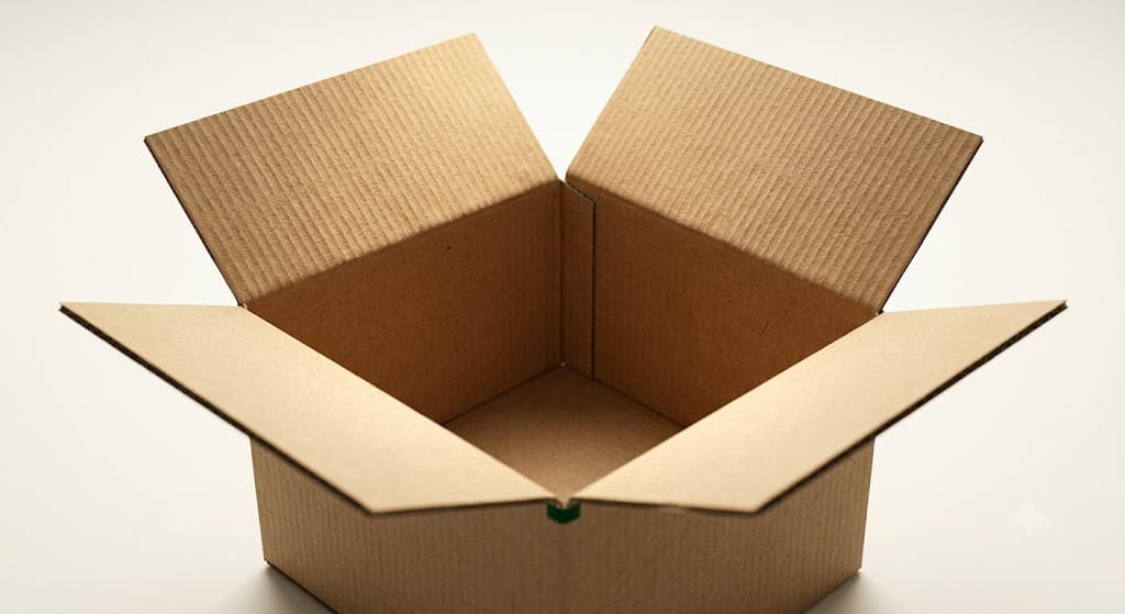 Studio rendering of a regular slotted carton with all four top flaps open