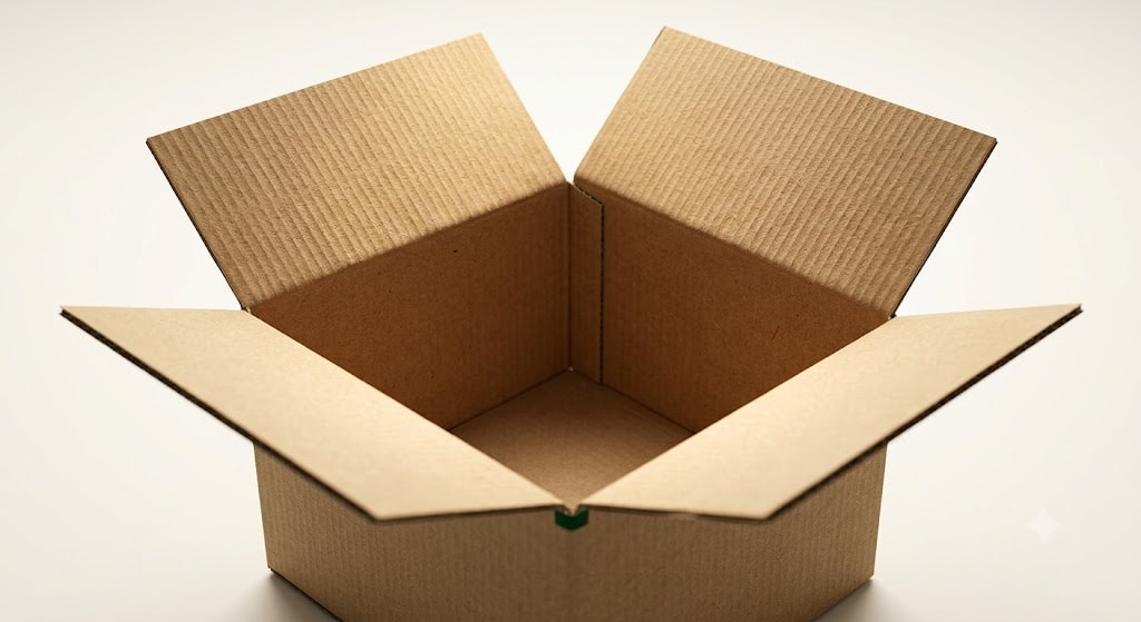 Studio rendering of a regular slotted carton with all four flaps open
